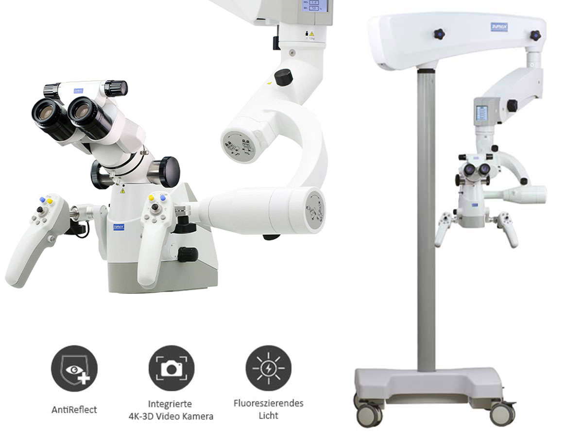 Mikroskop ElektroMag (OMS3200 R2) inkl. 4K 3D Video Kamera, Anti Reflect Modul, Fluoreszenz Module - Rollenstativ