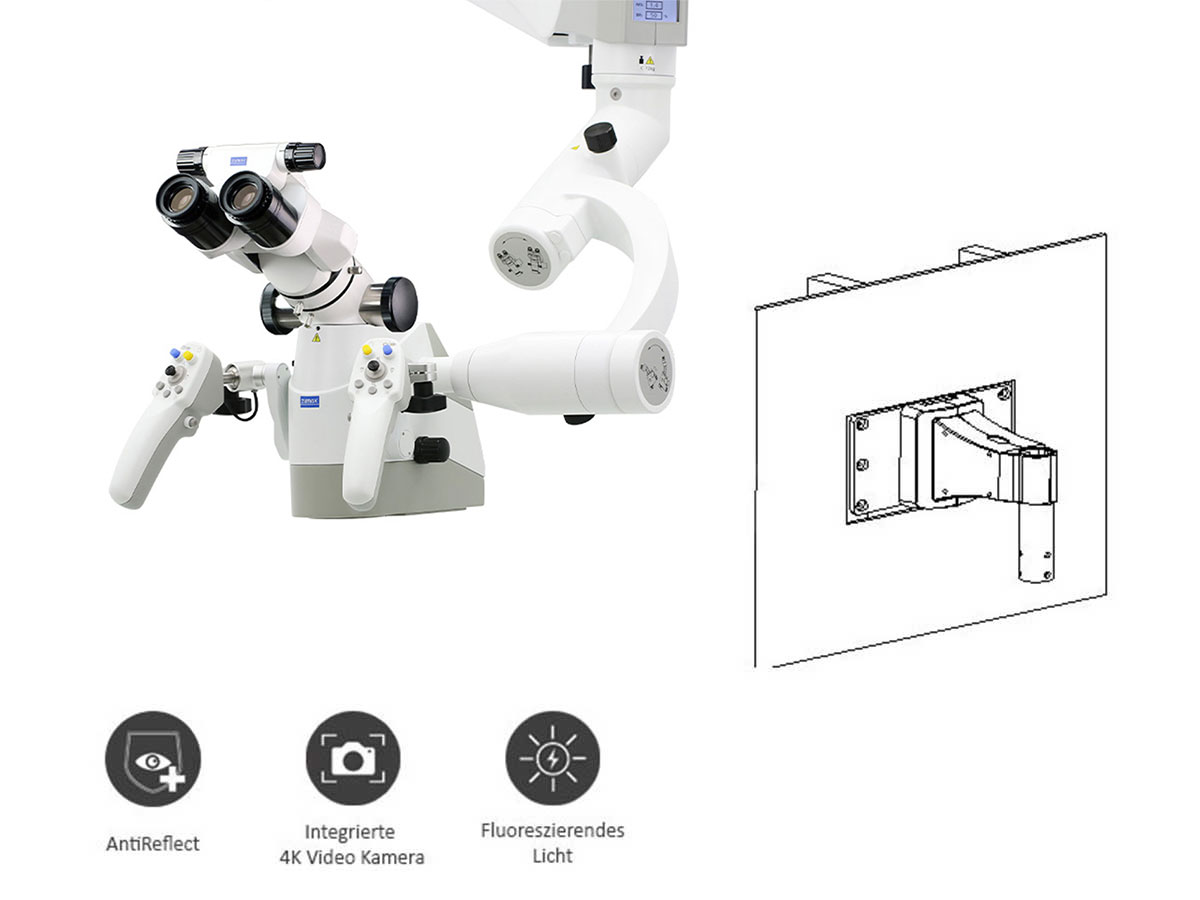 Mikroskop ElektroMag (OMS3200 R2) inkl. 4K Video Kamera, Anti Reflect Modul, Fluoreszenz Modul - Wandhalterung